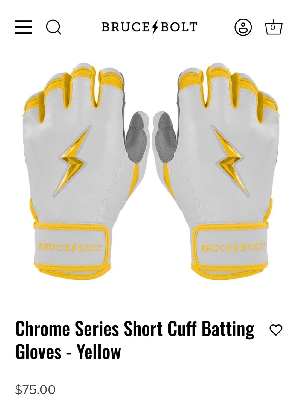 Bruce Bolt Kids Chrome Series Short Cuff Batting Mittens - Yellow